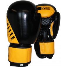 Elite Force Boxing Gloves for Sparring/Competition in Flex PU Quality, Black/Yellow